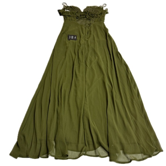 Lulus Dress Womens Medium Green Exemplary Beauty Strappy Ruffle Maxi Slit - Picture 5 of 11